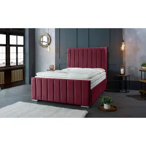 Redding Plush Velvet Maroon Bed Frame