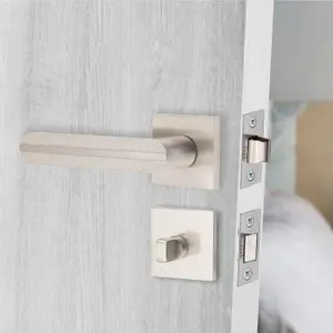 1 Pair Modern Lima Design Satin Nickel Premium Bathroom Door Handles Square Rose Dead Bolt Ball Latch Hinges Thumbturn