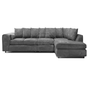 Monaco Chenille Fabric 5 Seater L Shaped Corner Sofa  Grey Right Hand Facing