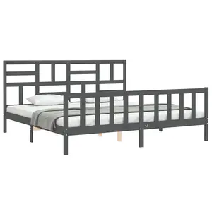 Berkfield Bed Frame with Headboard Grey 200x200 cm Solid Wood