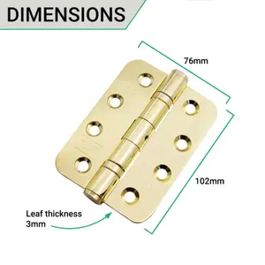 EAI 4" Fire Door Hinges 4" Stainless Steel Grade 13  - 102x76x3mm - RADIUS - PVD Brass - Pair - Including Screws