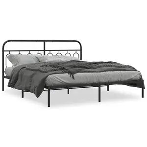 Berkfield Metal Bed Frame without Mattress with Headboard Black 160x200cm