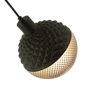 Unique Spherical Pendant Light Shade in Matte Black and Dimpled Golden Glass