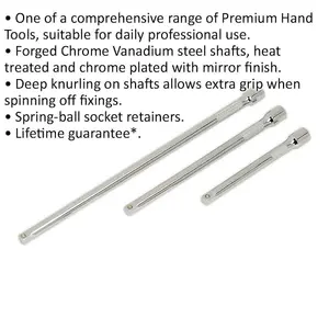 3 Piece Knurled Extension Bar Set - 1/4" Sq Drive - Spring-Ball Socket Retainer