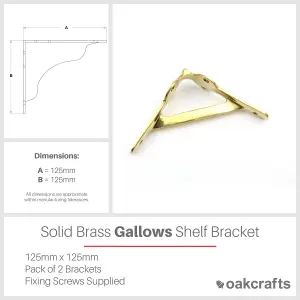 Oakcrafts - Pair of Solid Brass Gallows Style Shelf Brackets - 125mm x 125mm