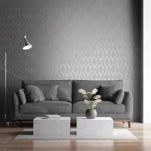 Muriva Grey Geometric Metallic & glitter effect Embossed Wallpaper