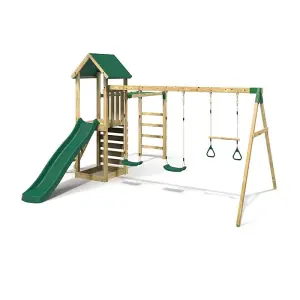 Rebo Adventure Wooden Climbing Frame with Monkey Bar, Swings & Slide - Pelion