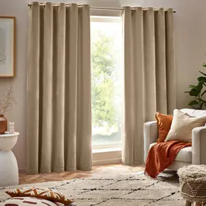 Yard Heavy Chenille Velvet Eyelet Curtains, Natural