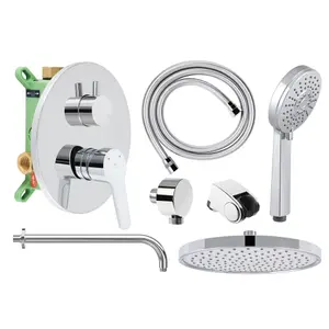 Hommix Rubineta Kubo-2F-Uno Chrome Concealed & Wall Mounted Shower Set