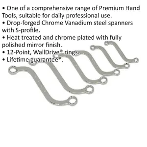 6pc Double Ended S Spanner Set - 8 to 19mm Metric 12 Point Curved Ring Wrench