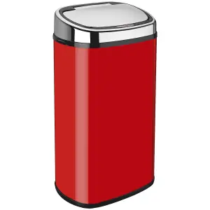 Dihl 58L Red with Chrome Lid Stainless Steel Touchless Hands-free Sensor Kitchen Waste Dust Bin Automatic