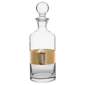 Traditional Glass Decanter Gold Embossed Christmas Glassware Spirit Whisky Decanter Set 1.5L with Two Diamond Tumblers