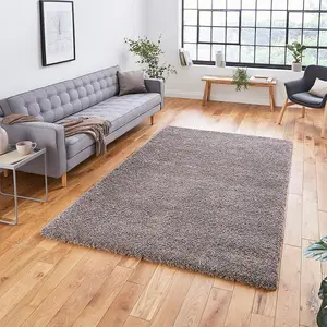 Beige Plain Shaggy Modern Polypropylene Easy to Clean Rug for Living Room Bedroom and Dining Room-160cm X 220cm