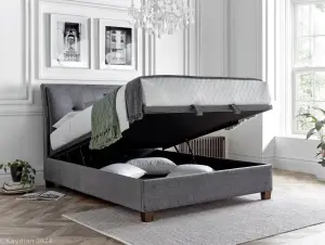 Accent Bed Frame Vogue Grey Fabric with Ottoman Storage