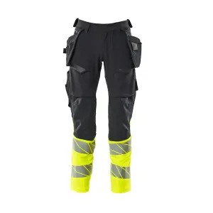 Mascot Accelerate Safe Trousers with Holster Pockets - Dark Navy/Hi-Vis Yellow   (32.5) (Leg Length - Short)