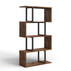 Chaneyra 5-Tier 80 x 143 cm Bookcase, S-Shaped Modern Bookshelf, Decorative Storage Shelving for Living Room HomeOffice, Retro Brown/Black