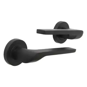 UNO-2 Door Handle Pack Modern Matt Black Lever on Rose Internal Handles + 64mm Latch & Hinges