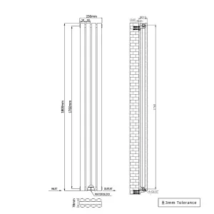 Right Radiators 1800x236mm Vertical Double Oval Column Designer Radiator Anthracite