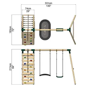 Rebo Wooden Swing Set with Up and Over Climbing Wall - Sage Green