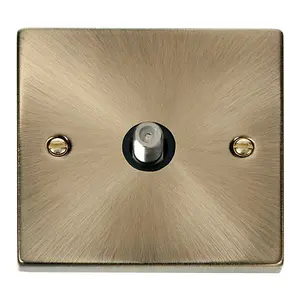 Antique Brass Satellite Socket 1 Gang - Black Trim - SE Home