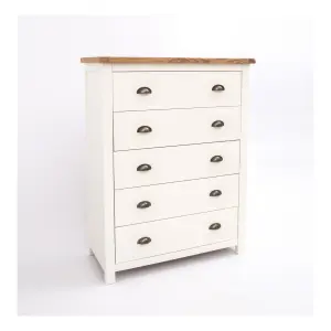 Lovere 5 Drawer Chest of Drawers Brass Cup Handle