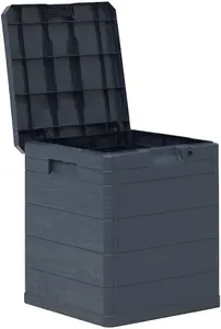 Garden Storage Box, Anthracite 90L Capacity, Durable Plastic with Wood Texture, Indoor Outdoor Usage