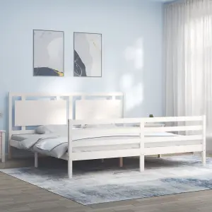 Berkfield Bed Frame with Headboard White 200x200 cm Solid Wood