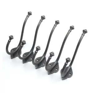 Oakcrafts - Antique Cast Iron Inglemire Coat Hook - Pack of 5 Hooks