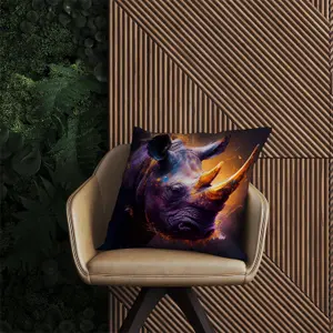 Golden Rhino Face Splashart Outdoor Cushion 60cm x 60cm