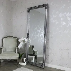 Melody Maison Extra, Extra Large Ornate Antique Silver Full Length Wall/Floor Mirror 85cm x 210cm