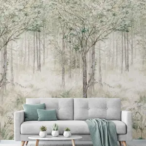 Grandeco Fairytale Trees Green 3 panel repeatable Mural 2.8 x 1.59m