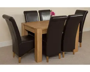 Kuba 125 x 80 cm Chunky Oak Small Dining Table and 6 Chairs Dining Set with Montana Brown Leather Chairs