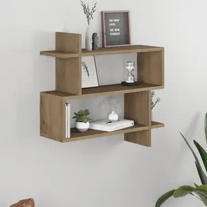 Argonaut Modern Wall-Mounted 2-Tier Floating Bookshelf Dark Oak