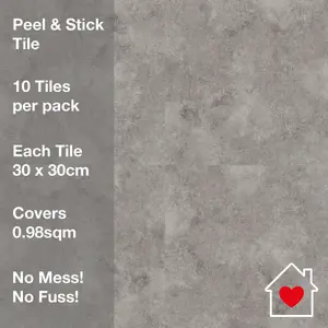 Floor Tile Textured Plain 30.5x30.5cm Grey 10 Tiles Per Pack