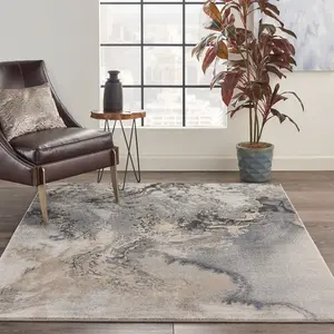 Grey Abstract Modern Luxurious Cotton Backing Rug for Living Room and Bedroom-282cm X 389cm