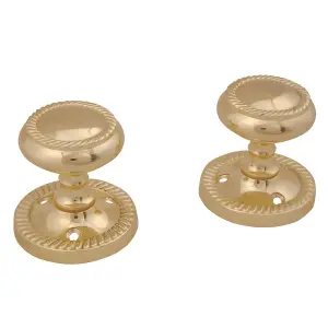 Brass effect Zamac Round Internal Door knob (Dia)49mm, Pack of 3