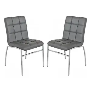 Coco Grey Faux Leather Dining Chairs With Chrome Legs In Pair