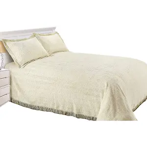 Just So Home Luxury Candlewick Bedspread Traditional Bed Throw Size Single Double & King (Single, Natural)