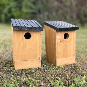 Traditional Wooden Bird Nest Box Birdhouses with Removable Bases (Set of 2)