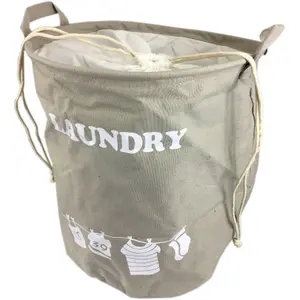 simpa 40L Taupe Fabric Draw String Laundry Hamper Tidy Sack