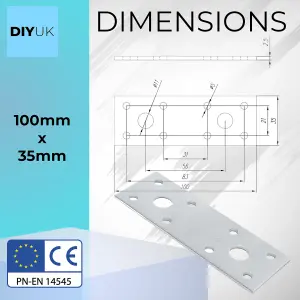 210 x 90 x 2.5mm Flat Joining Metal Plates Brackets ( Pack of: 1 ) Galvanised Steel