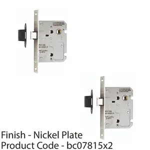 2 PACK - 64mm Reversible Upright Door Latch - Square Nickel Plated Strike Plate Forend