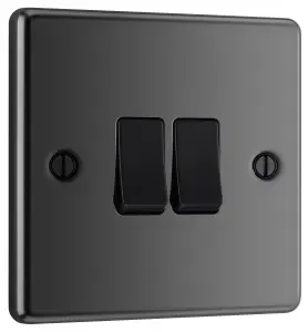 GoodHome 20A 2 way 2 gang Light switch Gloss Black Nickel effect