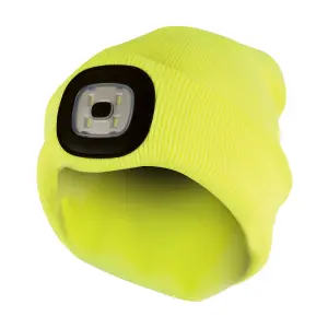 Adults Winter Knit Neon Beanie Hat with LED Yellow