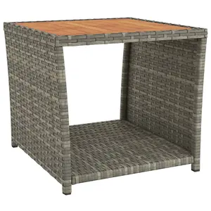 Berkfield Tea Table with Wooden Top Grey Poly Rattan&Solid Wood Acacia