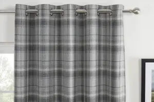 Carnoustie Grey Checked Eyelet Blackout Curtains