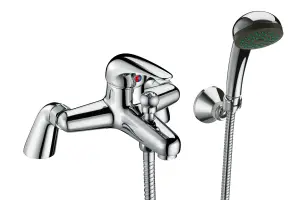 Single Lever Deck Mounted Bath Shower Mixer Tap with Shower Kit - Chrome