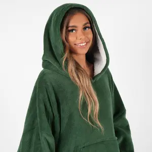 Sienna Long Hoodie Blanket Sherpa Fleece Oversized Sweatshirt - Forest Green