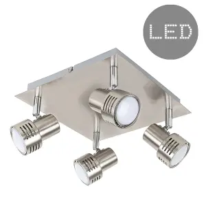 ValueLights Silver Ceiling Bar Spotlight Includes 4 x GU10 LED Warm White 3000K Bulbss