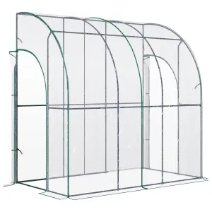 Outsunny 214 x 118 x 212cm Walk-In Lean to Wall Tunnel PVC Greenhouse with Doors